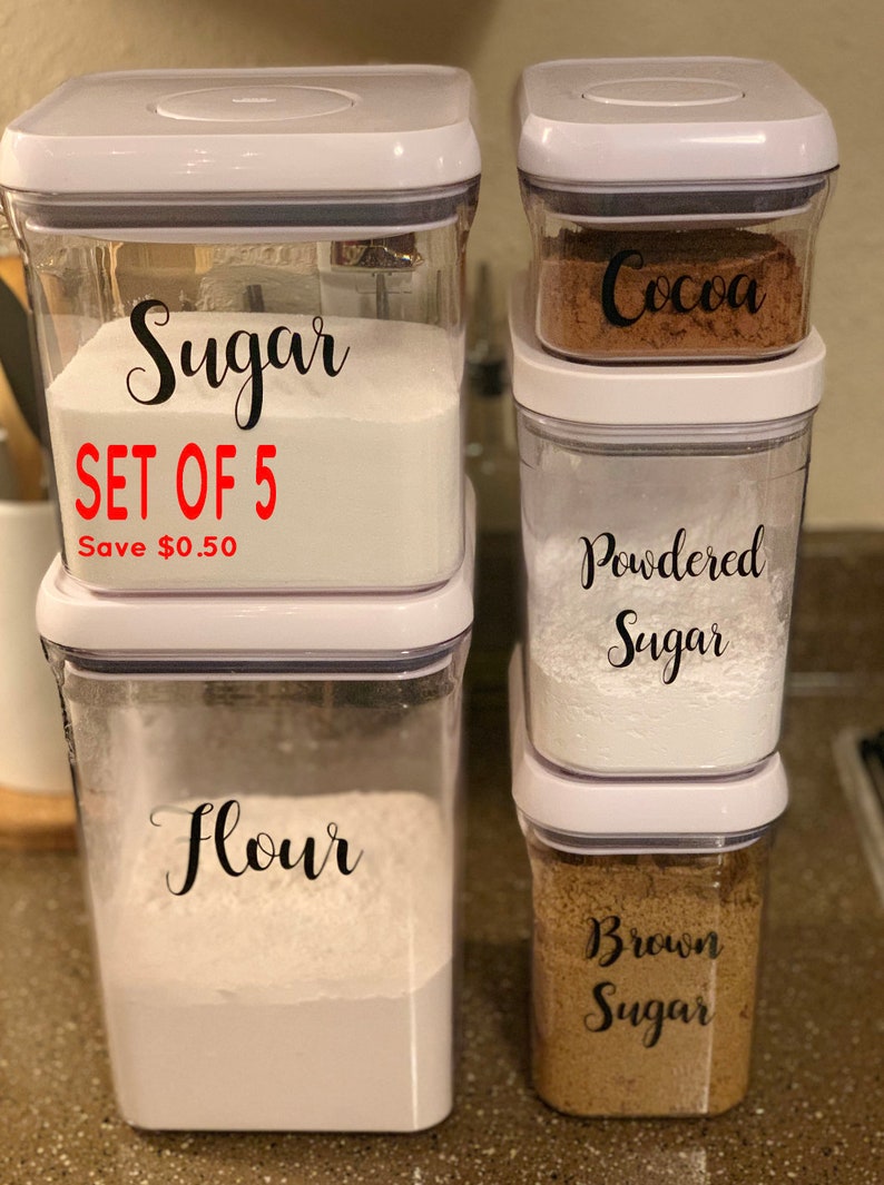 SET OF 5 Kitchen Food Labels Flour Sugar Powdered Sugar Etsy