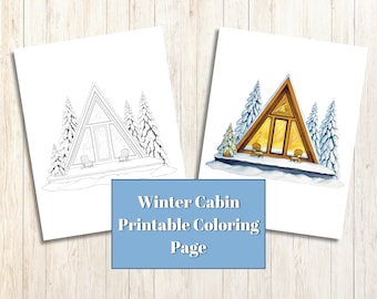 Página para colorir da cabana de inverno para imprimir