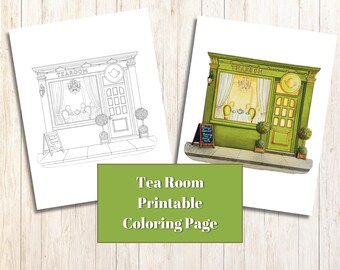 Página para colorir da sala de chá para imprimir