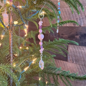 Rose Quartz Ornament, Crystal Heart Ornament, Crystal Icicle Ornament, Crystal Gift, Custom Gift,Christmas Ornament, Christmas Gift Under 20