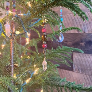 Crystal Ornament, Icicle Ornament, Healing Gemstone Ornament, Christmas Ornament, Bloodstone, Arkansas Quartz Decor, Christmas Gift Under 20