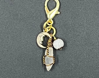 Moonstone & Quartz Crystal Pet Charm, Healing Pet Charm, Gemstone Pet Charm, Healing Collar Charm, Gem Pet Amulet