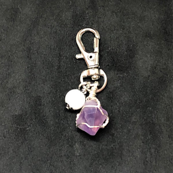 Amethyst & Moonstone Pet Charm, Healing Gemstone Charm, Crystal Collar Charm, Cat Collar Charm, Dog Collar Charm