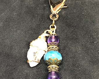 Chrysocolla Amethyst Crystal Pet Charm, Crystal Collar Charm, Healing Gemstone Charm, Collar Charm, Pet Charm, Healing Pet Amulet