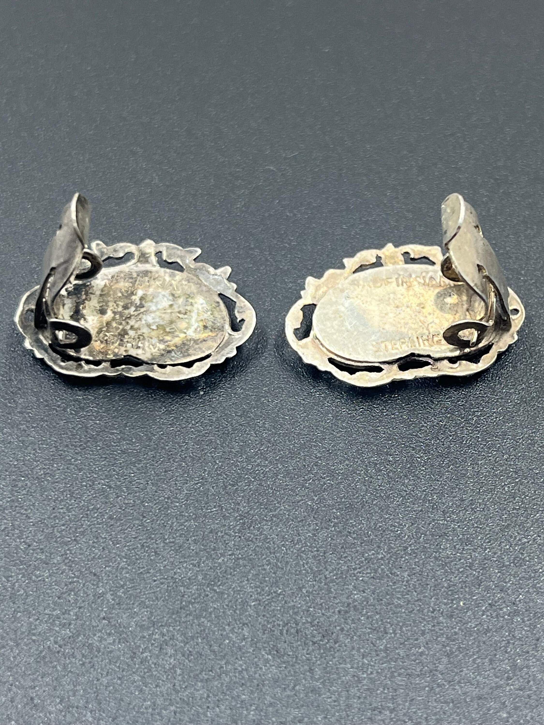 Boucles D'oreilles Clips Vintage En Argent Sterling - Motif éventail Siamois, 35x23mm - Occasion