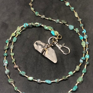 Turquoise & Quartz Crystal Lanyard, Healing Crystal Lanyard, Arkansas Quartz, Double Terminated Crystal Lanyard, Turquoise Lanyard, Lanyard
