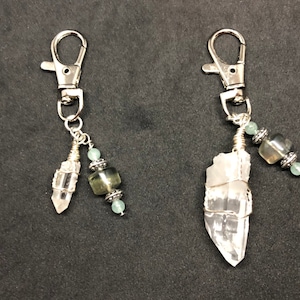 Matching Pet/Owner Charm/ Keychain, Fluorite & Quartz Crystal point, Healing Pet Owner Charm Set, Healing Pet Amulet, Crystal Keychain