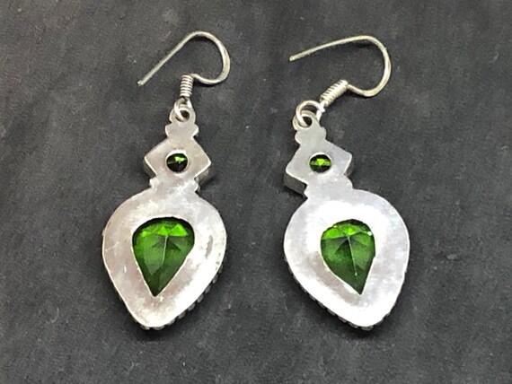 Large Green Gemstone Sterling Silver Earrings, Gr… - image 6