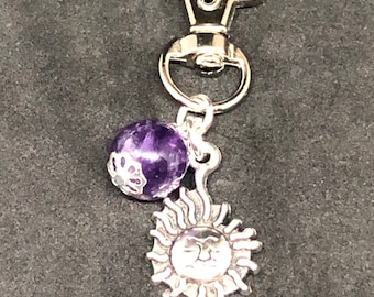 Amethyst & Sun Pet Collar Charm, Healing Pet Charm, Healing Gemstone Collar Charm, Amethyst Pet Charm, Crystal Pet Amulet, Pet Collar Charm