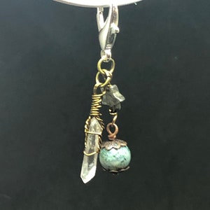 Healing Gemstone Collar Charm, Healing Pet Charm, Crystal Pet Charm, Star Pet Collar Charm, Pyrite, Moss Agate, Quartz Crystal