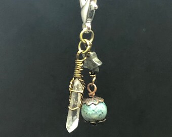 Healing Gemstone Collar Charm, Healing Pet Charm, Crystal Pet Charm, Star Pet Collar Charm, Pyrite, Moss Agate, Quartz Crystal