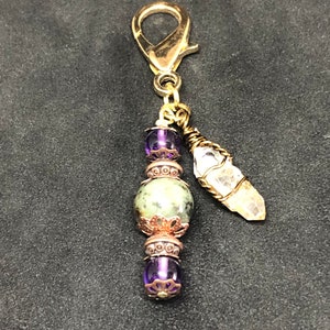 Moss Agate Amethyst Crystal Pet Charm, Inflammation Pet Charm, Healing Collar Charm, Crystal Collar Charm, Healing Gemstone Collar Charm