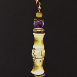 Carved Bone Bead, Amethyst & Quartz Point Boho Braid Bead, Dread Bead, Crystal Hair Jewelry