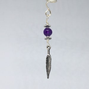 Amethyst Dread/Braid Bead w/ Feather Charm