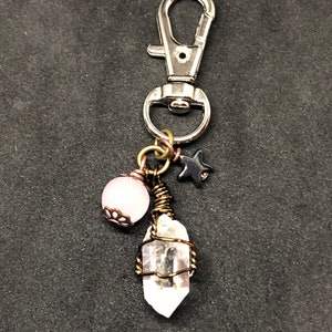 Rose Quartz & Quartz Crystal Point Star Healing Pet Charm, Healing pet Amulet, Star Charm for Pet, Crystal Pet Charm, Healing Pet Charm