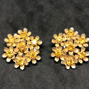 Vintage Coro Clip on Earrings w/ Orange Stones