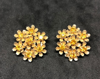 Vintage Coro Clip en Pendientes con Piedras Naranjas