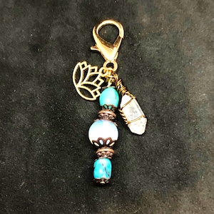 Moonstone & Turquoise Crystal Pet Charm, Collar Charm, Crystal Charm, Lotus Flower Collar Charm, Healing Pet Amulet, Protection Pet Charm,