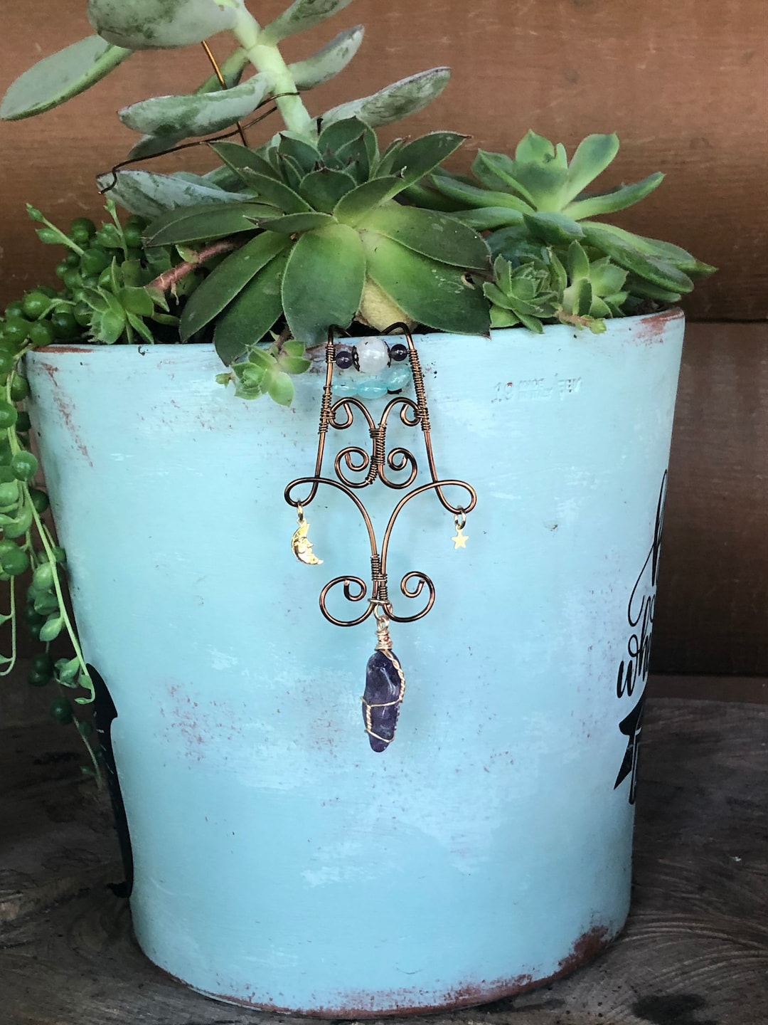 Pot Hugger, Garden Decor, Flower Pot Decoration, Crystal Plant Hanger