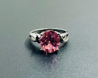 Pink Cubic Zirconia Ring size 10, Statement Ring, Silver Ring, 925 Pink Ring, Ring, Rings, Vintage Silver Ring Size 10, Designer Ring,