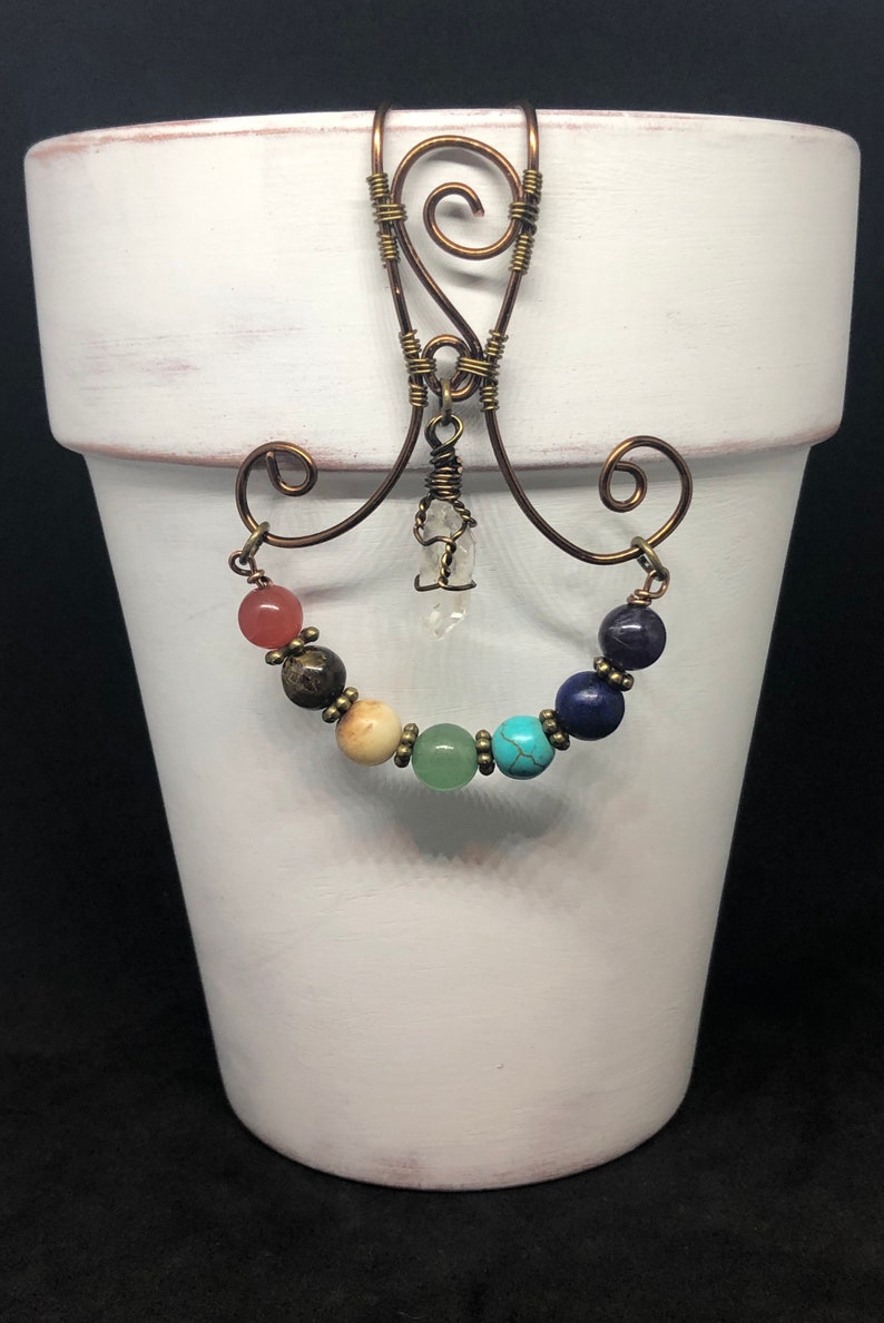 Chakra Stones & Quartz Crystal Planter Decoration, Pot Hugger, Flower ...