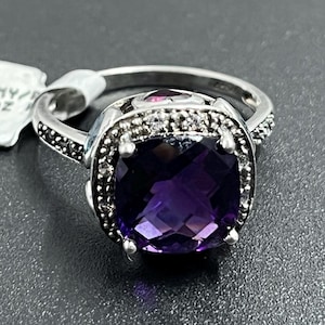 Amethyst and Topaz Silver Ring size 8, Gemstone 925 Ring, Silver Ring, Ring, Rings, Amethyst Ring, Sterling Silver Amethyst Ring, November