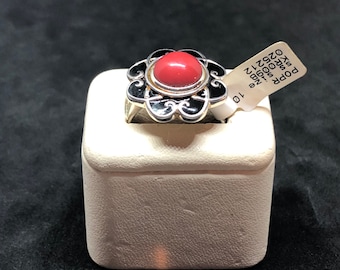925 Sterling Coral Ring size 10.5, Coral Ring, Sterling Ring, Ring size 10.5, Coral Sterling Silver Ring