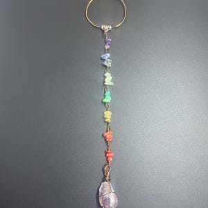 Chakra Stones Rearview Decor, Crystal Suncatcher, Amethyst Mirror Accessories, Suncatcher, Crystal Car Charm, Rear View Mirror Accessories