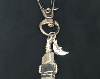 Quartz Crystal Moon Collar Charm, Healing Pet Moon Charm, Healing Charm, Gemstone Pet Charm, Crystal Charm