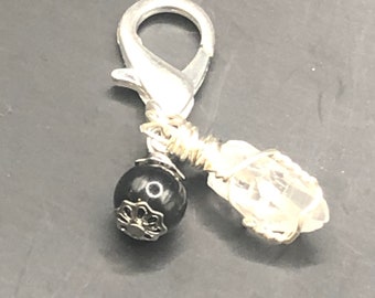 Onyx & Quartz Protection Pet Charm, Crystal Protection Charm, Pet Protection Charm, Protection Charm, Pet Charm, Collar Charm,