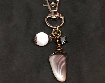 Moonstone & Agate w/ Hematite Star, Healing Pet Charm, Gemstone Collar Charm, Crystal Pet Charm, Moonstone Pet Charm