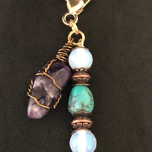 Moonstone Amethyst& Turquoise Pet Protection Charm, Healing Pet Charm, Gemstone Collar Charm, Healing Pet Charm, Crystal Collar Charm