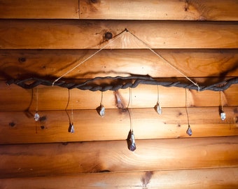Custom Crystal Wall Hanging, Crystal Room Decor, Driftwood and Crystal Art