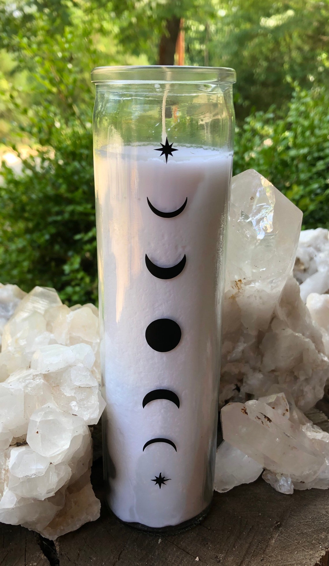 Moon Phase Candle Moon Candle White Candle W/ Quartz Crystal Etsy