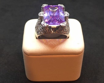 Amethyst & 925 Sterling Silver Statement Ring size 8, Amethyst Statement Ring, Silver Cocktail Ring, Ring, Rings, Size 8, Fine Jewelry