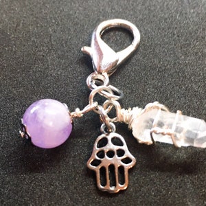 Amethyst, Quartz & Hamsa Hand Healing Pet Charm, Crystal Dog or Cat Collar Charm, Gemstone for Pets