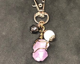 Wire Wrapped Amethyst, Moonstone & Octahedron Hematite Pet Charm, Healing Pet Amulet, Healing Pet Charm, Crystal Collar Charm