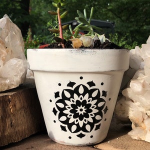 Mandala Flower Chalk Painted Terra Cotta Planter, Personalized Planter