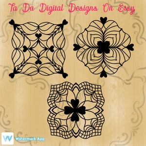 Mandala svg set of 3/ heart mandala/ flower mandala