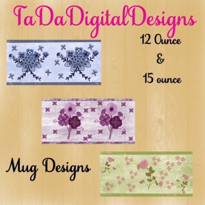 Florale Tasse Designs für Sublimation 12 Unze und 15 Unzen Tasse Größe