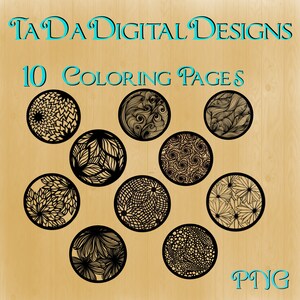 Coloring Pages set of 10 floral/geometric/zentangle/mandala PNG files