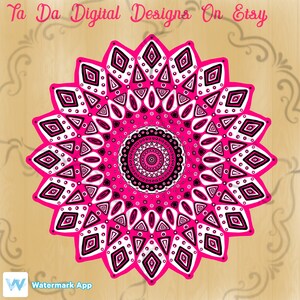 Pink and black printable mandala / pink and black mandala png / sublimation graphic