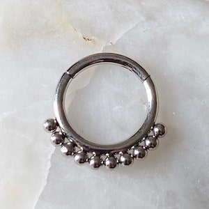 Tribal Tiny 10 Beaded Hinged Septum Clicker Daith Rook Ear Ring 1.2mm 8mm