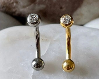 ASTM F136 Titanium Internally Threaded Gem Micro Curved Barbell Daith Rook Eyebrow 1.2mm 8mm