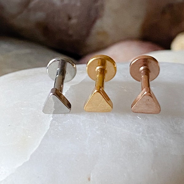 Tiny 3mm Triangle Internally Threaded Labret Tragus Monroe Stud - Choice of 3 Colours