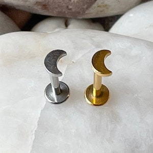 Moon Internally Threaded Labret Tragus Cartilage Helix Monroe Stud 1.2mm 8mm - Choice of 2 Colours
