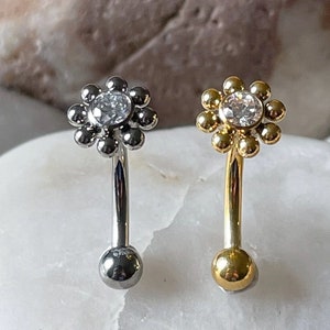 ASTM F136 Titanium Internally Threaded Bubble Beaded Flower Gem Micro Curved Barbell Daith Rook Eyebrow 1.2mm 8mm