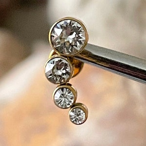 4 x Gem Gold Curved Cluster Labret Cartilage Helix Stud Monroe Tragus 1.2mm 6mm