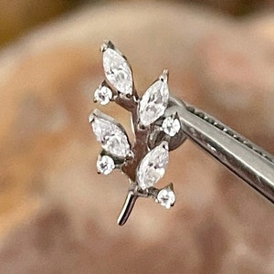 ASTM F136 Titanium Marquise Leaf Climber Gem Cluster Labret Helix Conch Cartilage Tragus 1.2mm 6mm 8mm