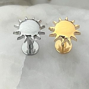 ASTM F136 Titanium Sunburst Sun Labret Helix Conch Cartilage Tragus 1.2mm 6mm 8mm